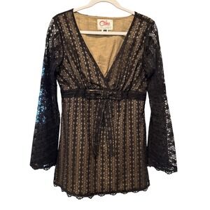 Cake Dark Romance Lace Top Babydoll Y2K Whimsigoth USA M Scalloped‎ Overlay